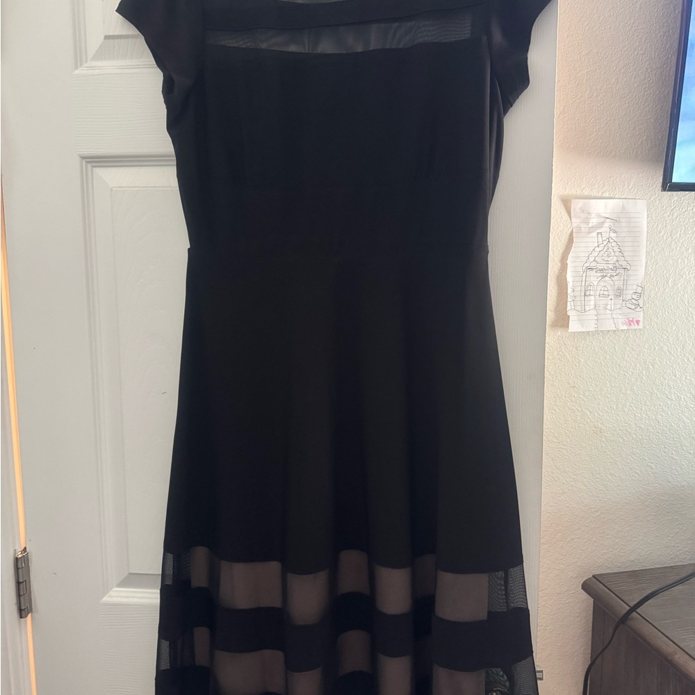 Black A-Line Midi Dress with Flutter Cap Sleeves